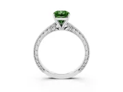 Fancy Green Radiant Cut Diamond Solitaire Milgrain Engraved Band Set in White gold with Prong Setting