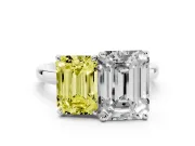 Fancy Yellow Emerald Cut and Emerald Cut Toi Moi Ring Set in White gold with Prong Setting