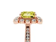 Fancy Yellow Princess Cut Diamond Halo Milgrain Pavé Ring Set in Rose gold with Prong Setting