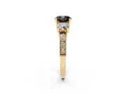 Cushion Cut Vintage Three Stone Engagement Ring Setting for a Black Center | Graduated Milgrain Pavé | Yellow Gold