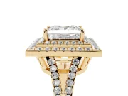 Princess Cut Double Halo Split Shank Engagement Ring Setting | Pavé Shoulders | Yellow Gold