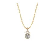 Round Lab-Grown Diamond Pavé Halo Pendant Necklace | Pavé Link and Bail | Yellow Gold