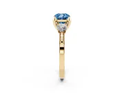Cushion Cut Hidden Halo Three Stone Engagement Ring Setting for a Fancy Blue Lab-Grown Diamond | Yellow Gold