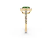 Fancy Green Emerald Cut Diamond Halo Pavé Engagement Ring Set in Yellow gold with Bezel Setting