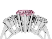 Heart-Shaped Three Stone Engagement Ring Setting for a Fancy Pink Lab-Grown Diamond | Beaded Shoulders | Sterling Silver