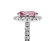 Oval Halo Engagement Ring Setting for a Fancy Pink Lab-Grown Diamond | Pave Shoulders | Sterling Silver