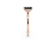 Fancy Black Emerald Cut Diamond Solitaire Ring Set in Rose gold with Thin Band and Prong Setting
