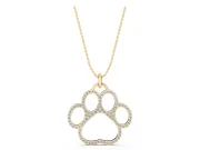 Round Lab-Grown Diamond Pavé Paw Print Pendant Necklace | Open Outline | Yellow Gold