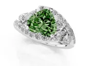 Fancy Green Heart Cut Diamond Halo Ring Set in White gold with Marquise and Pavé Band in Prong Setting