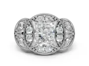 Radiant Cut Vintage Floral Halo Engagement Ring Setting | Engraved Milgrain Band | White Gold
