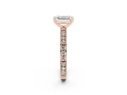 Emerald Cut Diamond Solitaire Ring Set in Rose gold with Slim Pavé Band and Prong Setting