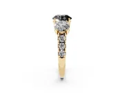 Round Three Stone Engagement Ring Setting for a Black Center | Accented Shoulders | Yellow Gold