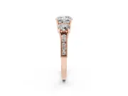 Cushion Cut Diamond Three-Stone Ring Set in Rose gold with Round Side Stones and Pavé Band