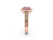 Fancy Pink Radiant Cut Diamond Halo Ring Set in Rose gold with Round Accent Halo, Pavé Band and Prong Setting