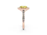 Fancy Yellow Oval Cut Diamond Milgrain Floral Halo Engagement Ring Set in Rose gold with Pavé Band