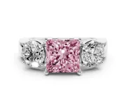 Princess Cut Three Stone Engagement Ring Setting for a Fancy Pink Lab-Grown Diamond | Wide Plain Band | Platinum