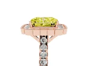 Fancy Yellow Radiant Cut Diamond Milgrain Floral Halo Engagement Ring Set in Rose gold with Pavé Band