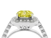 Cushion Cut Graduated Milgrain Halo Engagement Ring Setting for a Fancy Yellow Lab-Grown Diamond | White Gold