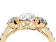 Pear-Shaped Three Stone Engagement Ring Setting | Pave Shoulders | Yellow Gold