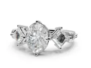 Oval Three Stone Engagement Ring Setting | On-Point Princess Side Stones | Sterling Silver