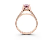 Fancy Pink Emerald Cut Diamond Pavé Split Shank Solitaire Ring Set in Rose gold with Prong Setting