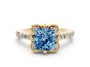 Cushion Cut Floral Petal Engagement Ring Setting for a Fancy Blue Lab-Grown Diamond | Petal Accents | Yellow Gold