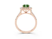 Cushion Cut Scalloped Halo Engagement Ring Setting for a Fancy Green Lab-Grown Diamond | Single Row Pave | Rose Gold