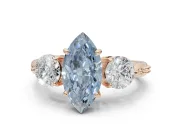 Marquise Three Stone Engagement Ring Setting for a Fancy Blue Lab-Grown Diamond | Tapered Pave Band | Rose Gold