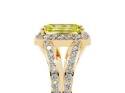 Emerald Cut Halo Engagement Ring Setting for a Fancy Yellow Lab-Grown Diamond | V-Split Pavé Band | Yellow Gold