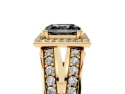 Asscher Cut Halo Engagement Ring Setting for a Black Center | Two-Row Pavé Split Shank | Yellow Gold