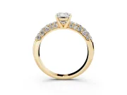 Emerald Cut Multi Row Pave Solitaire Engagement Ring Setting | Domed Shoulders | Yellow Gold