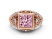 Princess Cut Vintage Bezel Engagement Ring Setting for a Fancy Pink Lab-Grown Diamond | Rose Gold