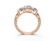 Round Vintage Three Stone Engagement Ring Setting | Milgrain Pavé Band | Rose Gold
