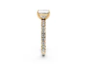 Princess Cut Diamond Pavé Solitaire Ring Set in Yellow gold with Round Band and Prong Setting
