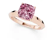Fancy Pink Cushion Cut Diamond Solitaire Engagement Ring Set in Rose gold with Flat Band and Prong Setting