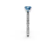 Fancy Blue Princess Cut Diamond Solitaire Ring Set in White gold with Slim Pavé Band and Prong Setting