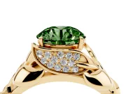 Fancy Green Round Cut Diamond Leaf-Inspired Engagement Ring Set in Yellow gold with Round Accents