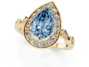 Pear-Shaped Halo Engagement Ring Setting for a Fancy Blue Lab-Grown Diamond | Bezel Station Shoulders | Yellow Gold