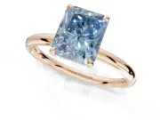 Radiant Cut Hidden Halo Ring Setting for a Fancy Blue Lab-Grown Diamond | Rose Gold