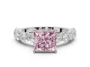 Princess Cut Side Stone Engagement Ring Setting for a Fancy Pink Lab-Grown Diamond | Scalloped Prong Accents | Platinum