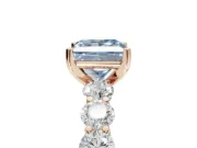 Princess Cut Side Stone Engagement Ring Setting for a Fancy Blue Lab-Grown Diamond | Scalloped Prong Accents | Rose Gold