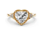 Heart-Shaped Milgrain Frame Engagement Ring Setting | Accent Clusters | Yellow Gold