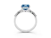 Fancy Blue Asscher Cut Diamond Solitaire Vine Band Ring Set in Platinum with Round Accents and Prong Setting