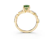 Fancy Green Emerald Cut Diamond Solitaire Ring Set in Yellow gold with Twisted Marquise Accent Band