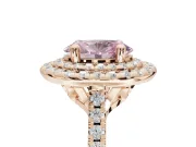 Fancy Pink Oval Lab-Grown Diamond Double Halo Statement Ring Set in Rose Gold with Pavé Band
