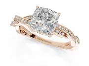 Cushion Cut Twisted Pavé Solitaire Engagement Ring Setting | Open Basket | Rose Gold
