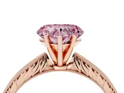 Heart-Shaped Engraved Engagement Ring Setting for a Fancy Pink Lab-Grown Diamond | Rose Gold