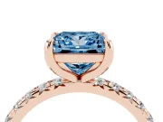 Princess Cut Pavé Solitaire Engagement Ring Setting for a Fancy Blue Lab-Grown Diamond | Shared Prong Band | Rose Gold