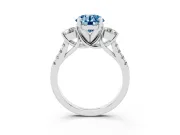 Fancy Blue Three-Stone Round Cut Diamond Pavé Band Ring Set in Silver with Prong-Set Trio