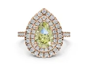 Canary Yellow Pear-Shaped Lab-Grown Diamond Double Halo Statement Ring Set in Rose Gold with Pavé Band
